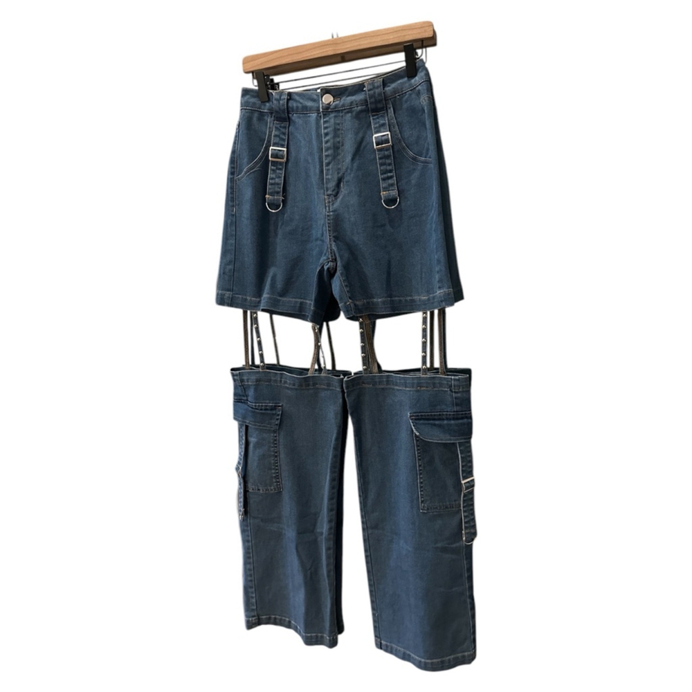 SpoonJeans Women's Blue Denim Cargo High Waisted Cut Out Shorts Pants Size S